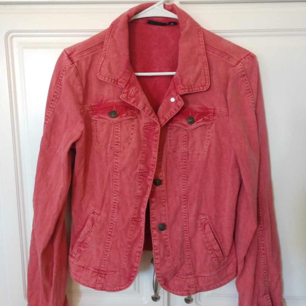 A. N.A. distressed red jean jacket